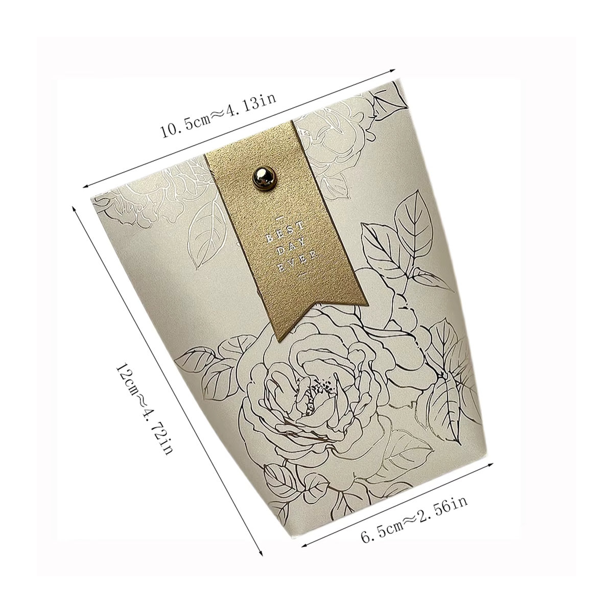 RMTPT Mini-Geschenkbox mit Goldprägung und Band in Creme, florales Design aus Papier, rechteckige Süßigkeitenbox für Hochzeiten - Bild 4