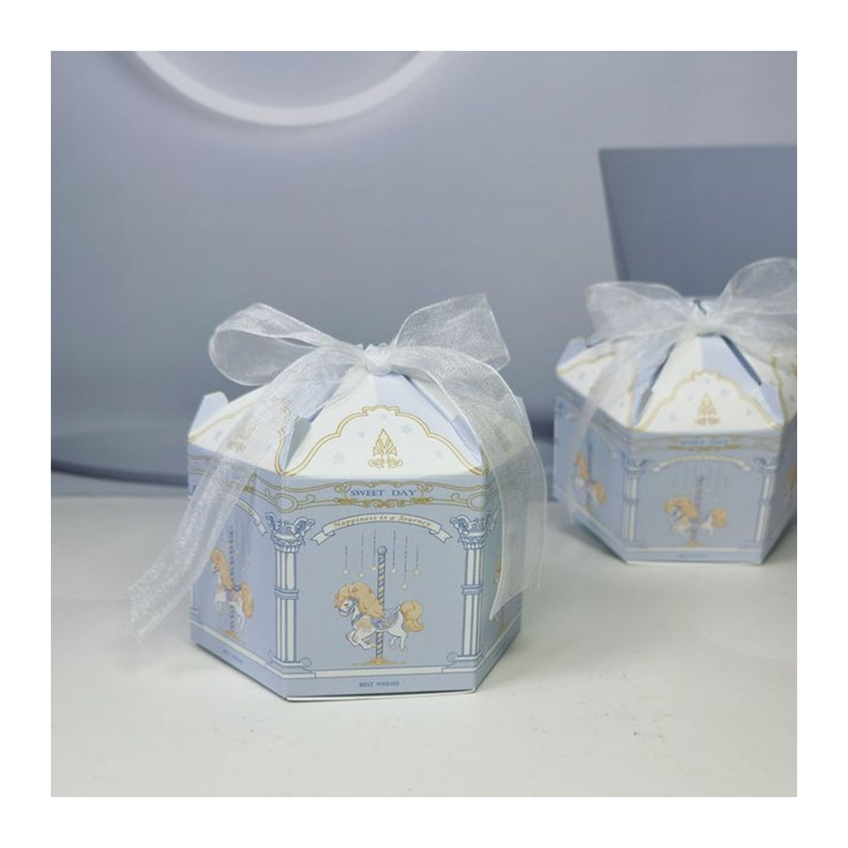 RMTPT Sechseckige Candy Boxen Karussell Serie in Baby Blau aus Papier für Hochzeit, Geburtstag und Babyparty - Bild 1
