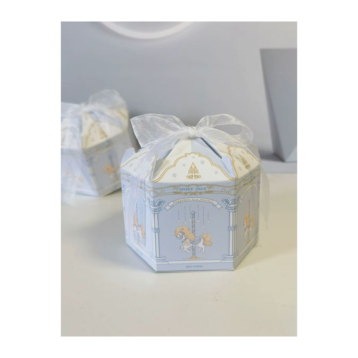 RMTPT Sechseckige Candy Boxen Karussell Serie in Baby Blau aus Papier für Hochzeit, Geburtstag und Babyparty - Bild 2