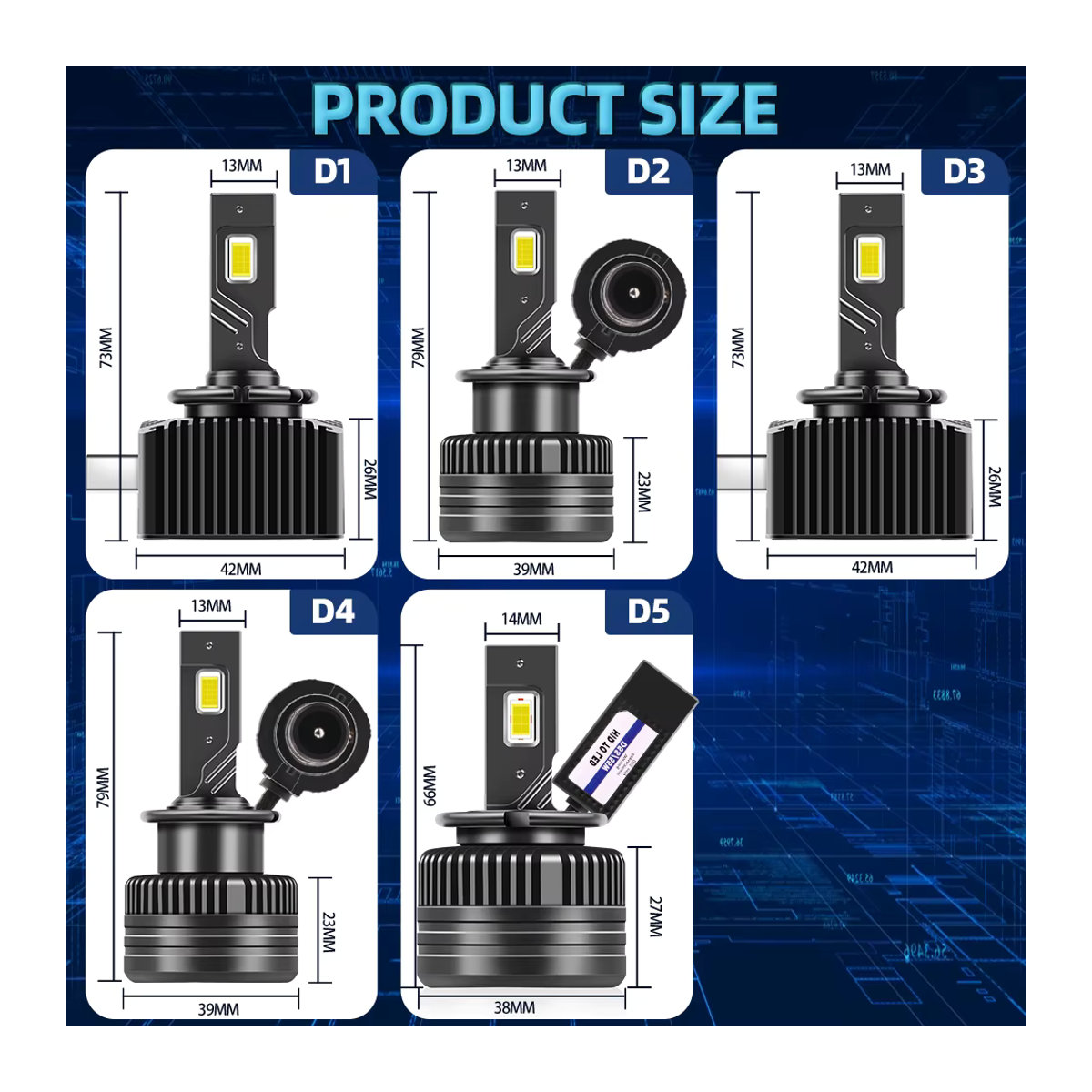 Roadsun LED-Scheinwerfer Fernlichtlampen D1S D2S D3S D4S D5S Kaltweiß 6500K mit CSP-Chip - Bild 2
