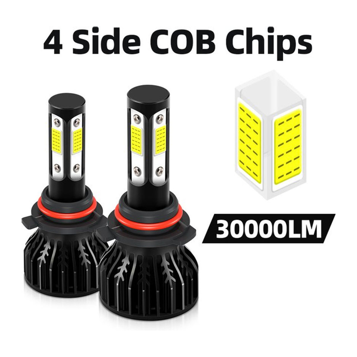 Roadsun LED Scheinwerferlampen Set für Fern- und Abblendlicht, 2er-Packung, Kaltweiß, 30000lm mit 4 seitlichen COB-Chips - Bild 1