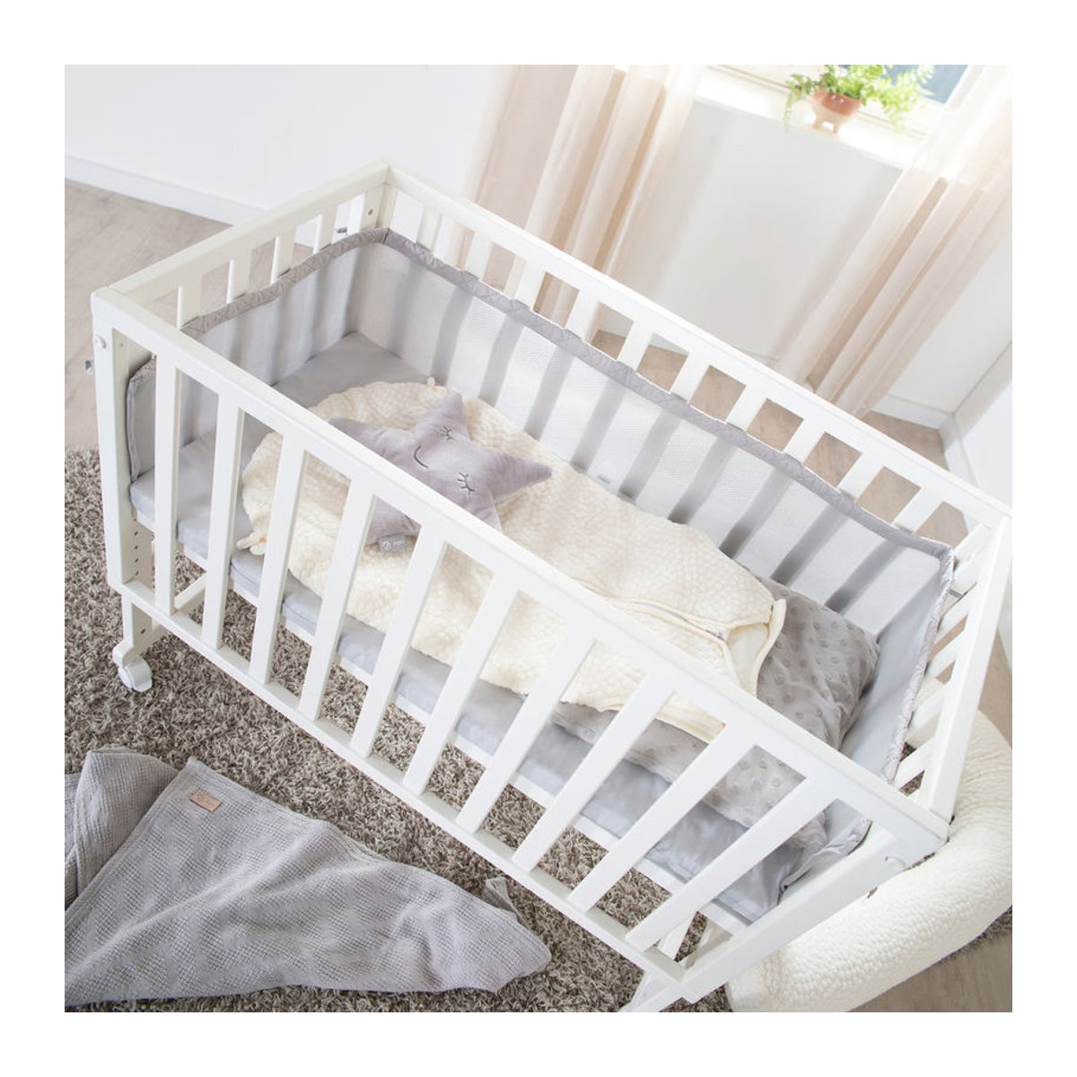 Roba 3in1 Stuben- und Beistellbett mit Barriere in Grau und Weiß - Bild 2