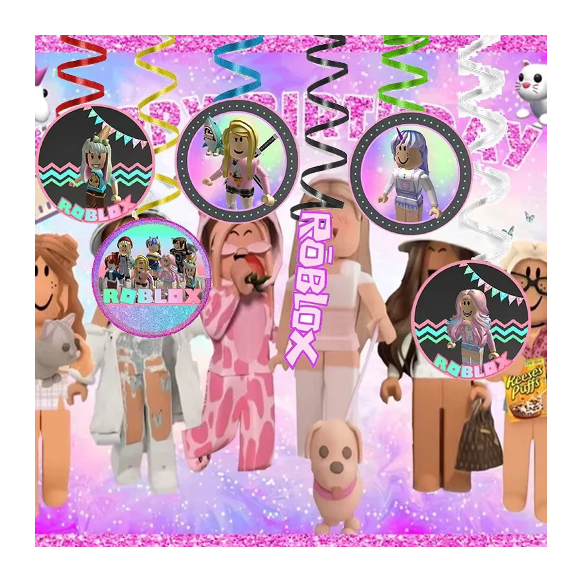 Roblox Spirale Dekoration Mehrfarbig als hängendes Ornament für Kindergeburtstage, Hochzeiten und Weihnachtsfeiern aus Kunststoff und Papier - Bild 3