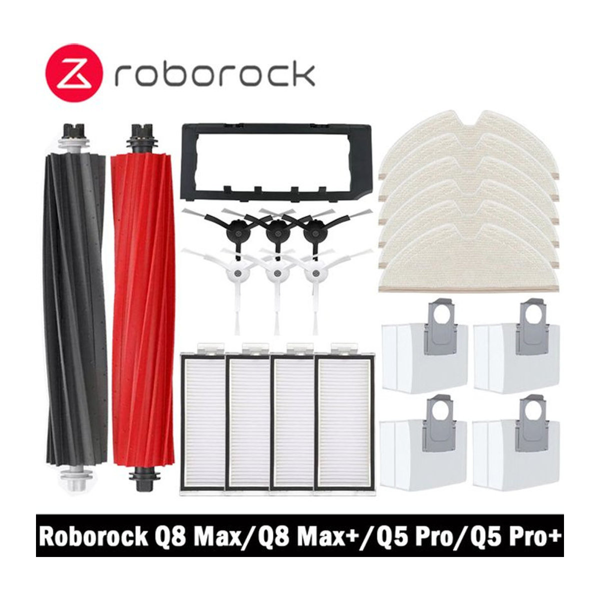 Roborock Ersatzteil-Set für Q8 Max, Q8 Max Plus, Q5 Pro und Q5 Pro Plus mit Hauptseitenbürste, HEPA-Filter, Mopp und Staubbeuteln - Bild 1