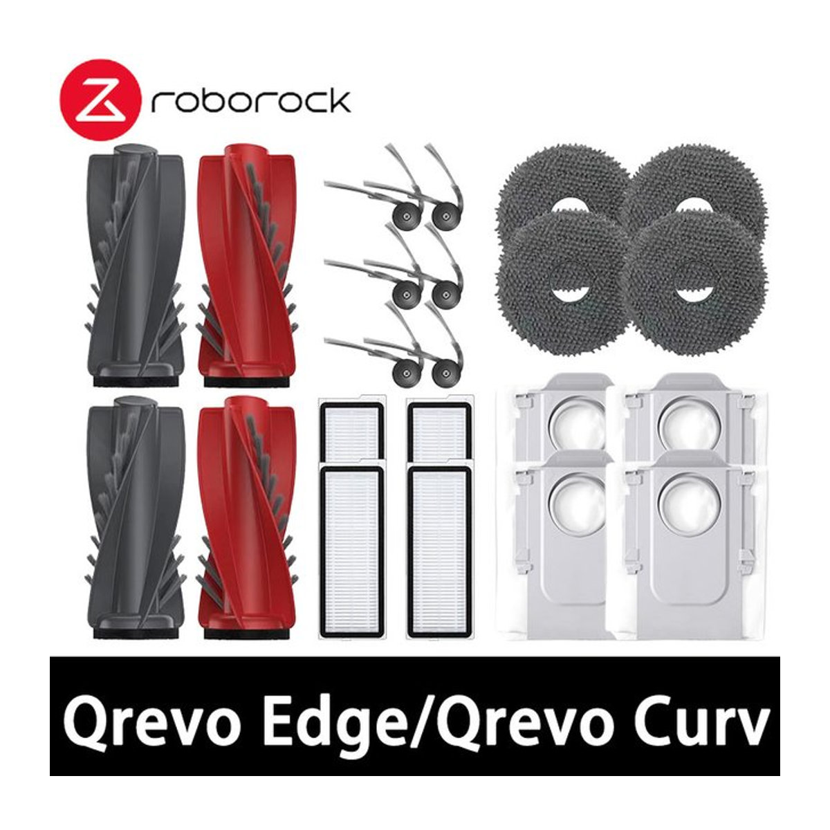 Roborock Ersatzteil-Set mit Bürstenfilter und Mopbeutel in Grau für Qrevo, Curv und Edge Modelle - Bild 1