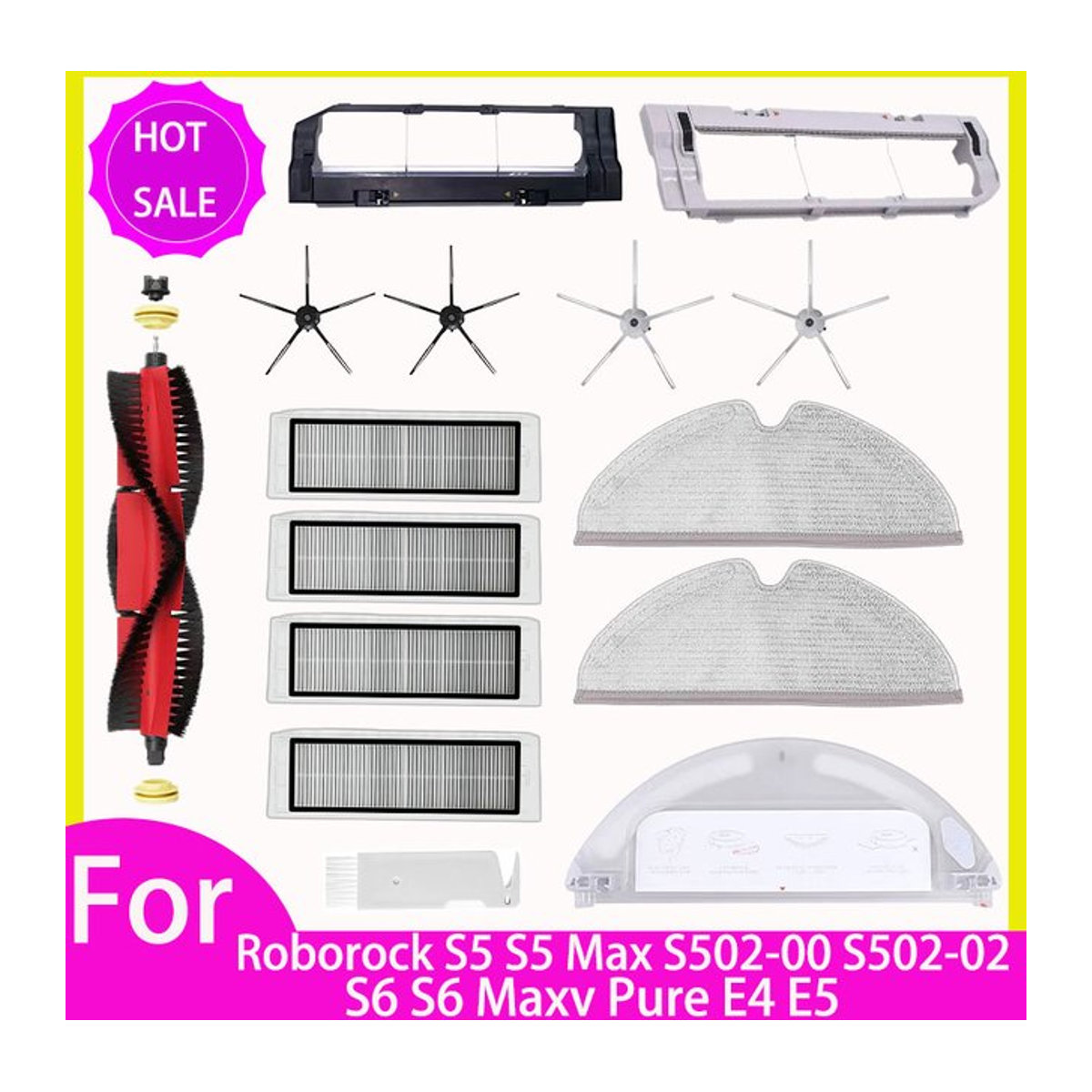 Roborock Ersatzteil-Set mit HEPA-Filter, Mop und Seitenbürste für S5, S5 Max, S6, S6 MaxV, S6 Pure, E4 und E5 in Schwarz/Weiß - Bild 1