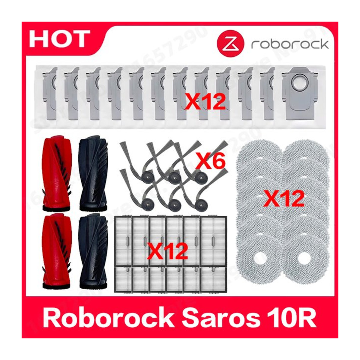 Roborock Saros 10R Zubehör-Kit mit Hauptseitenbürste, Hepa-Filter, Mopptuch und Staubbeuteln in Bunt - Bild 1