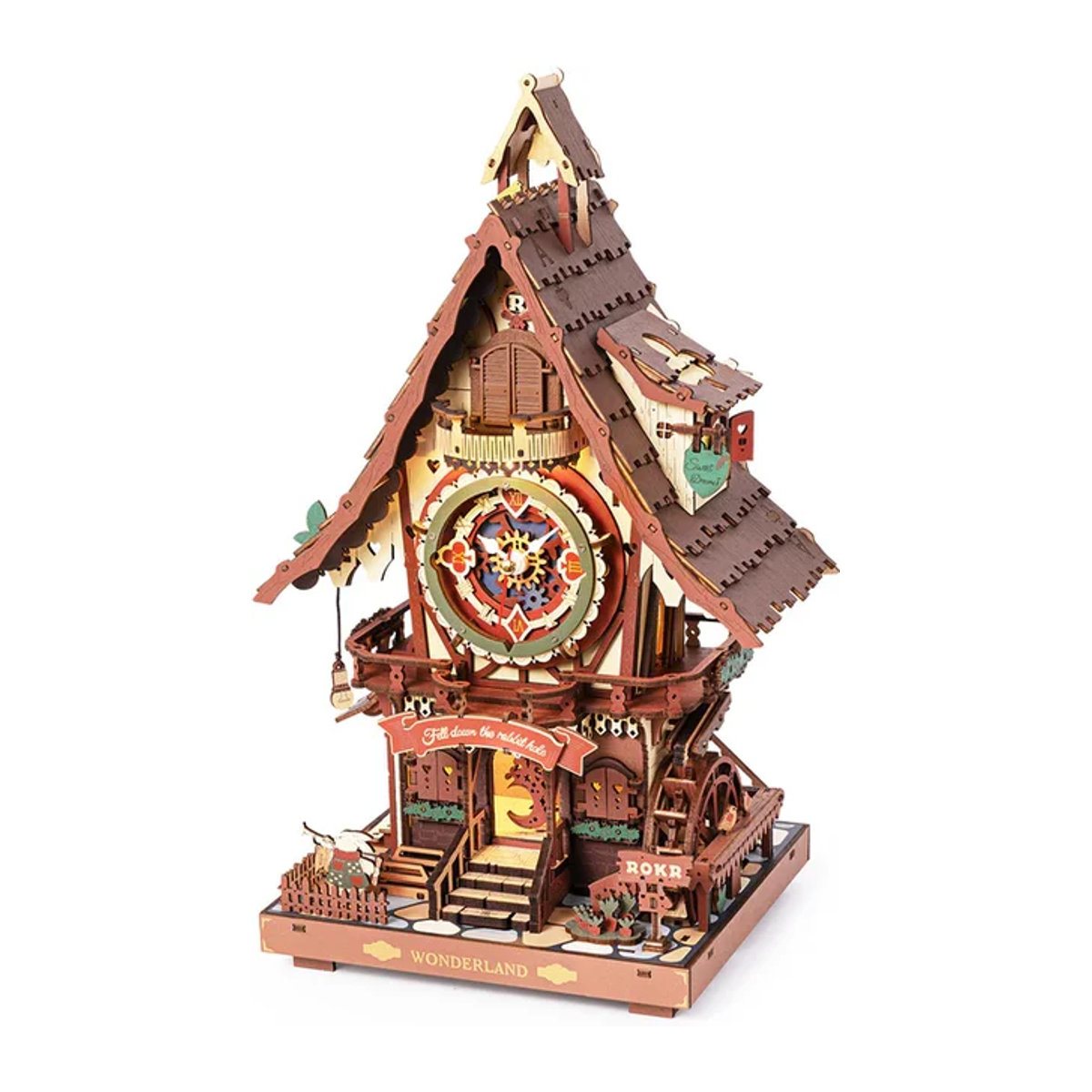 Robotime Rokr 3D-Holzpuzzle Kuckucksuhr im Schwarzwald-Stil als DIY-Modellbausatz aus Holz in Braun - Bild 1