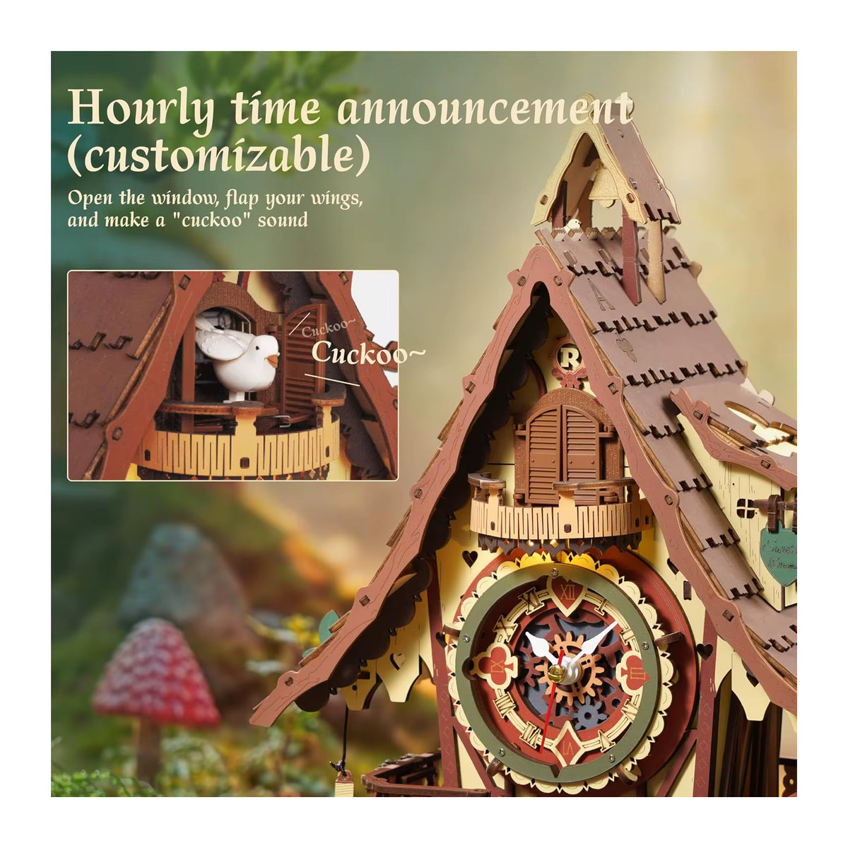 Robotime Rokr 3D-Holzpuzzle Kuckucksuhr im Schwarzwald-Stil als DIY-Modellbausatz aus Holz in Braun - Bild 3