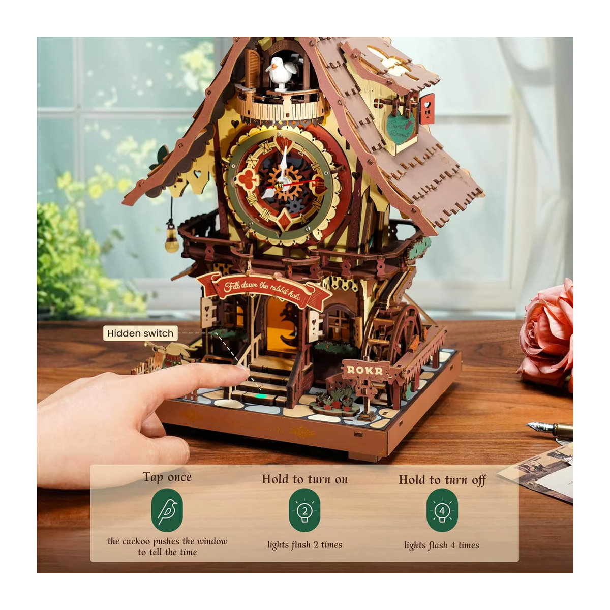 Robotime Rokr 3D-Holzpuzzle Kuckucksuhr im Schwarzwald-Stil als DIY-Modellbausatz aus Holz in Braun - Bild 4