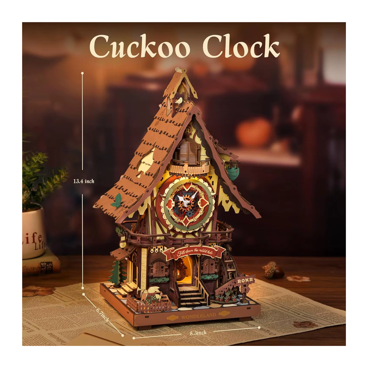 Robotime Rokr 3D-Holzpuzzle Kuckucksuhr im Schwarzwald-Stil als DIY-Modellbausatz aus Holz in Braun - Bild 5