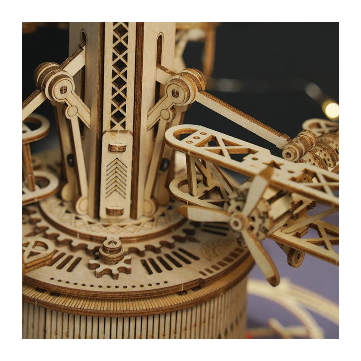 ROBOTIME ROKR 3D Holzpuzzle Mechanische Musikdose Flugkontrollturm in Braun - Bild 2
