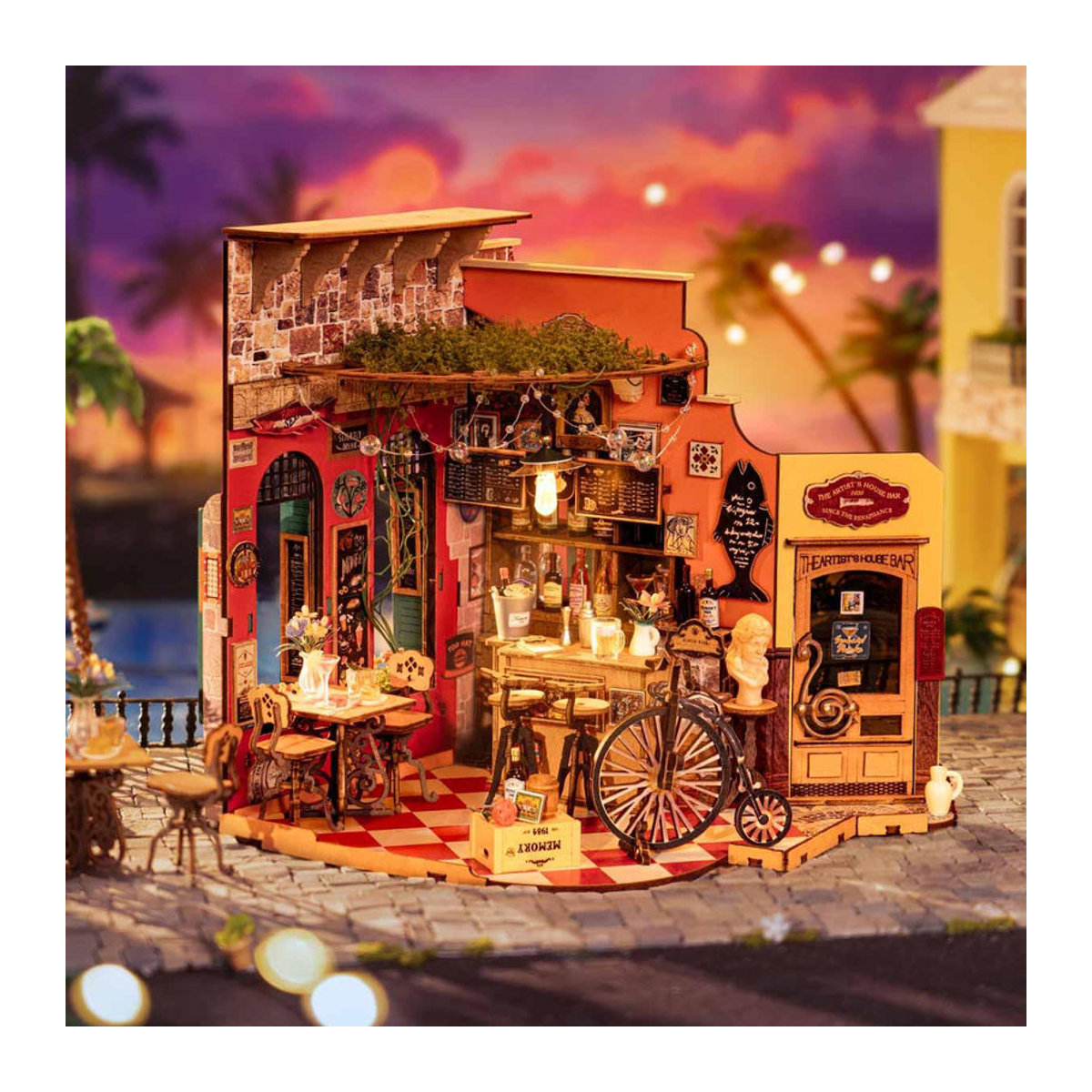 ROBOTIME Rolife 3D-Puzzle Cheers Bar & Restaurant DIY Miniaturhaus aus Holz in Mehrfarbig - Bild 7
