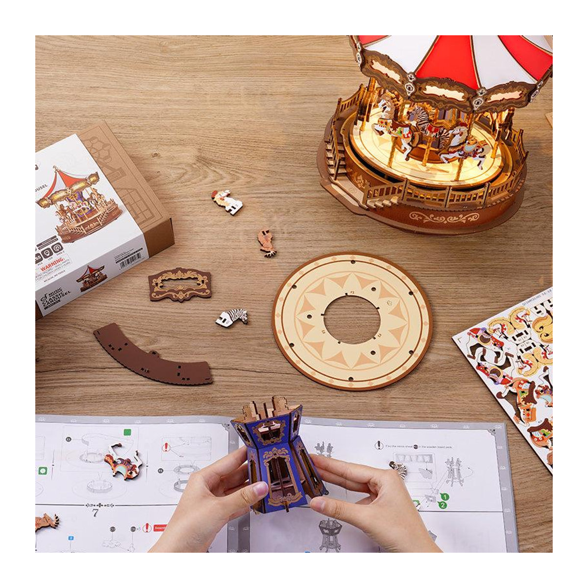 ROBOTIME Rolife Klassisches Karussell 3D Holzpuzzle AMC01 - Bild 7