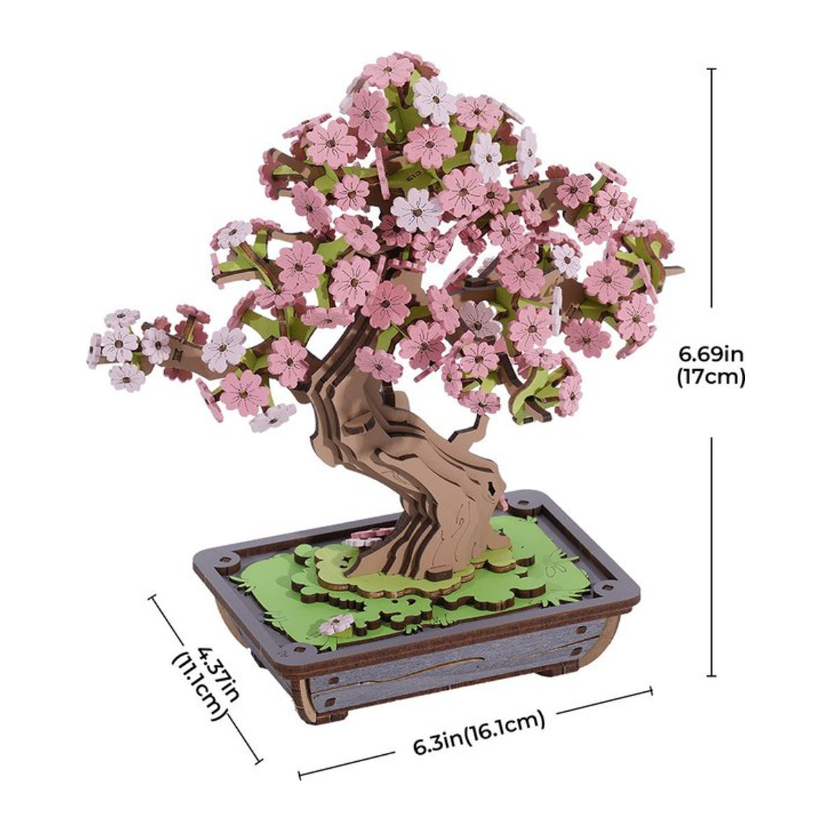 ROBOTIME Rolife Sakura Bonsai DIY Holz 3D Puzzle TG415 in Rosa und Weiß - Bild 1