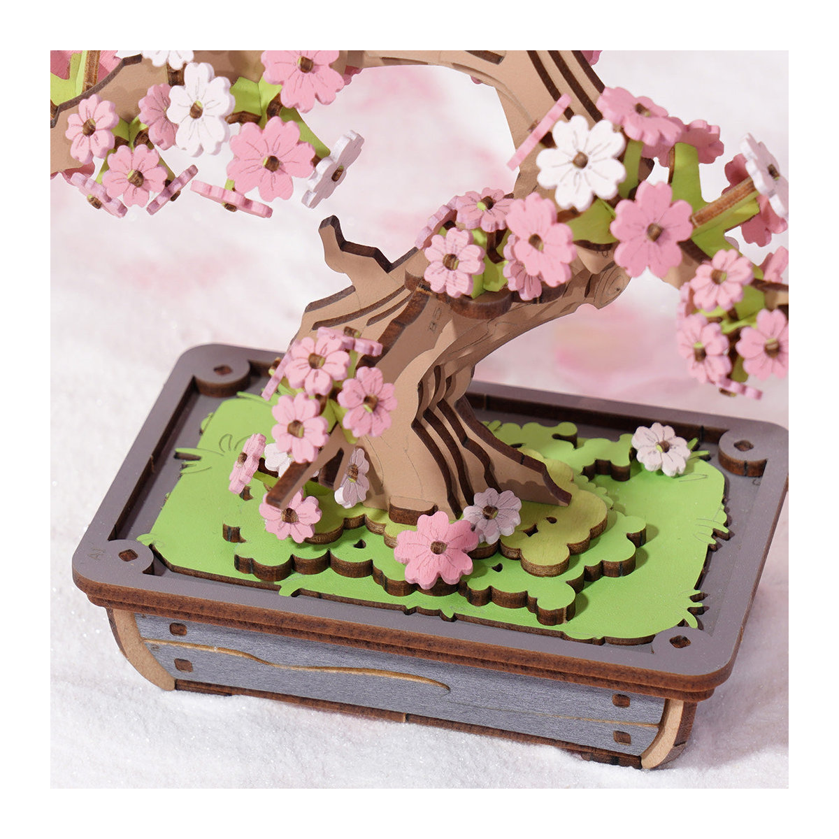 ROBOTIME Rolife Sakura Bonsai DIY Holz 3D Puzzle TG415 in Rosa und Weiß - Bild 3