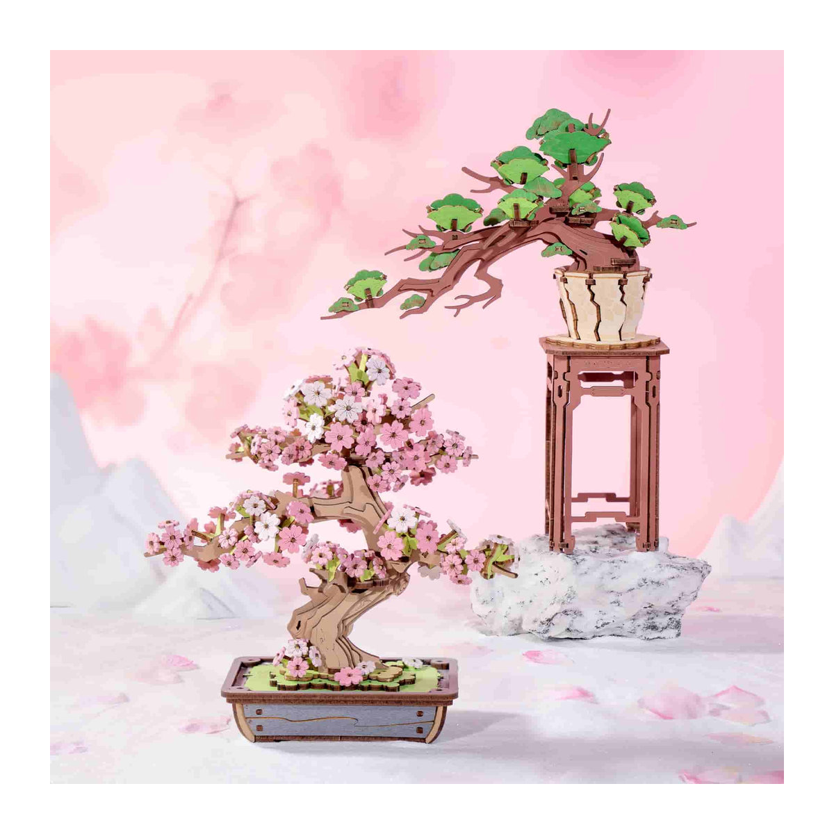 ROBOTIME Rolife Sakura Bonsai DIY Holz 3D Puzzle TG415 in Rosa und Weiß - Bild 5