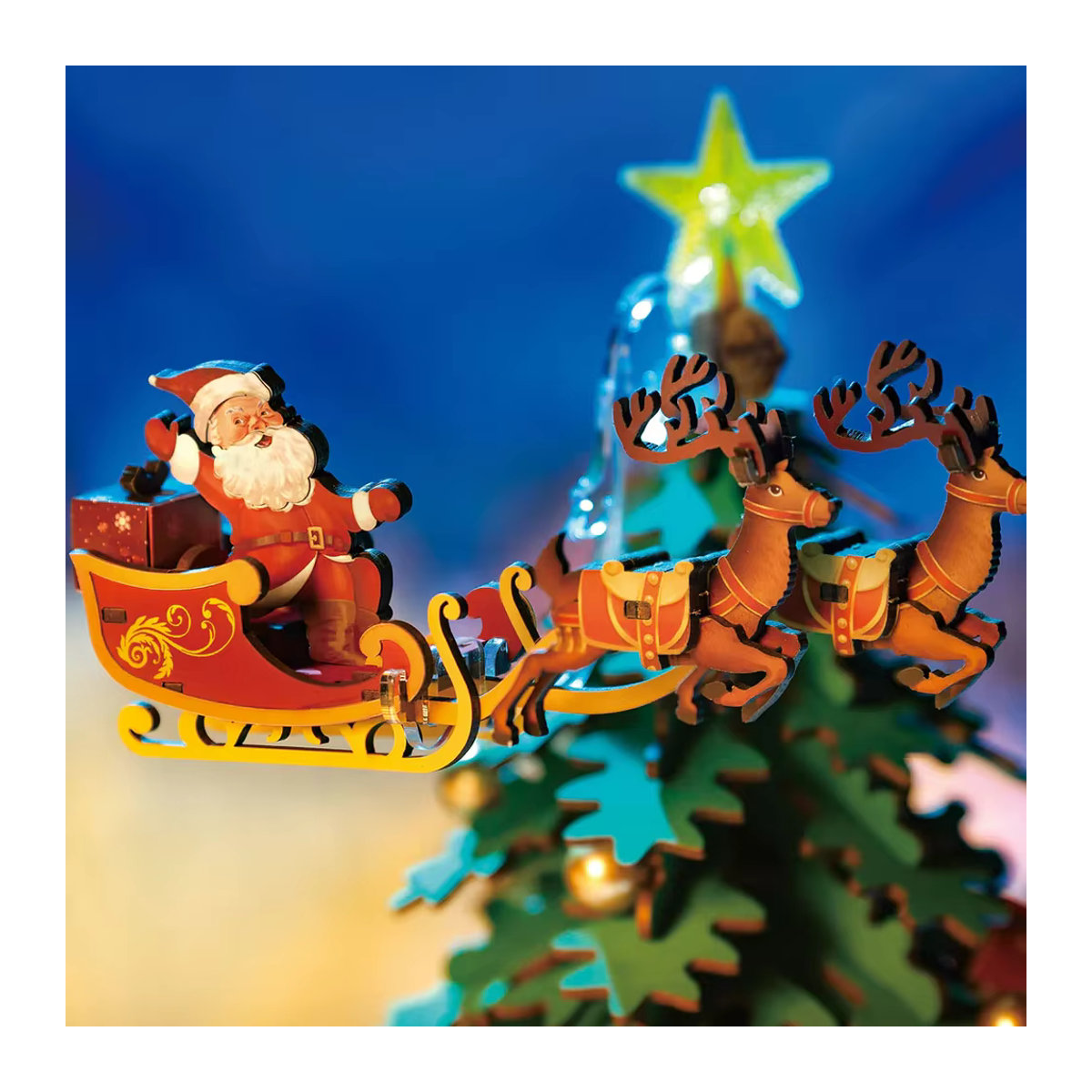 Robotime Rolife Weihnachtsmelodie-Baum-Spieluhren, mehrfarbiges 3D-Holzpuzzle mit Licht für Erwachsene - Bild 3