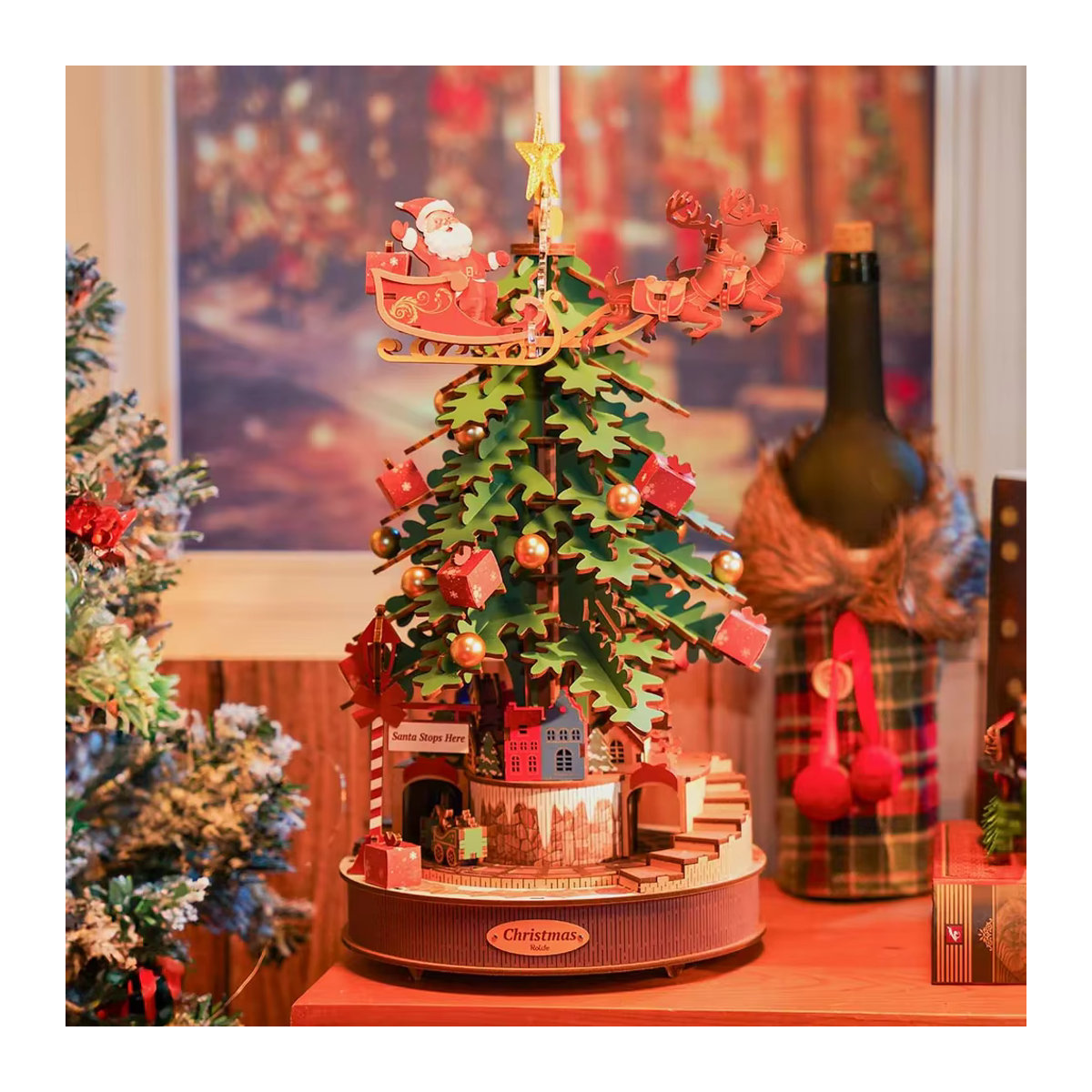Robotime Rolife Weihnachtsmelodie-Baum-Spieluhren, mehrfarbiges 3D-Holzpuzzle mit Licht für Erwachsene - Bild 4