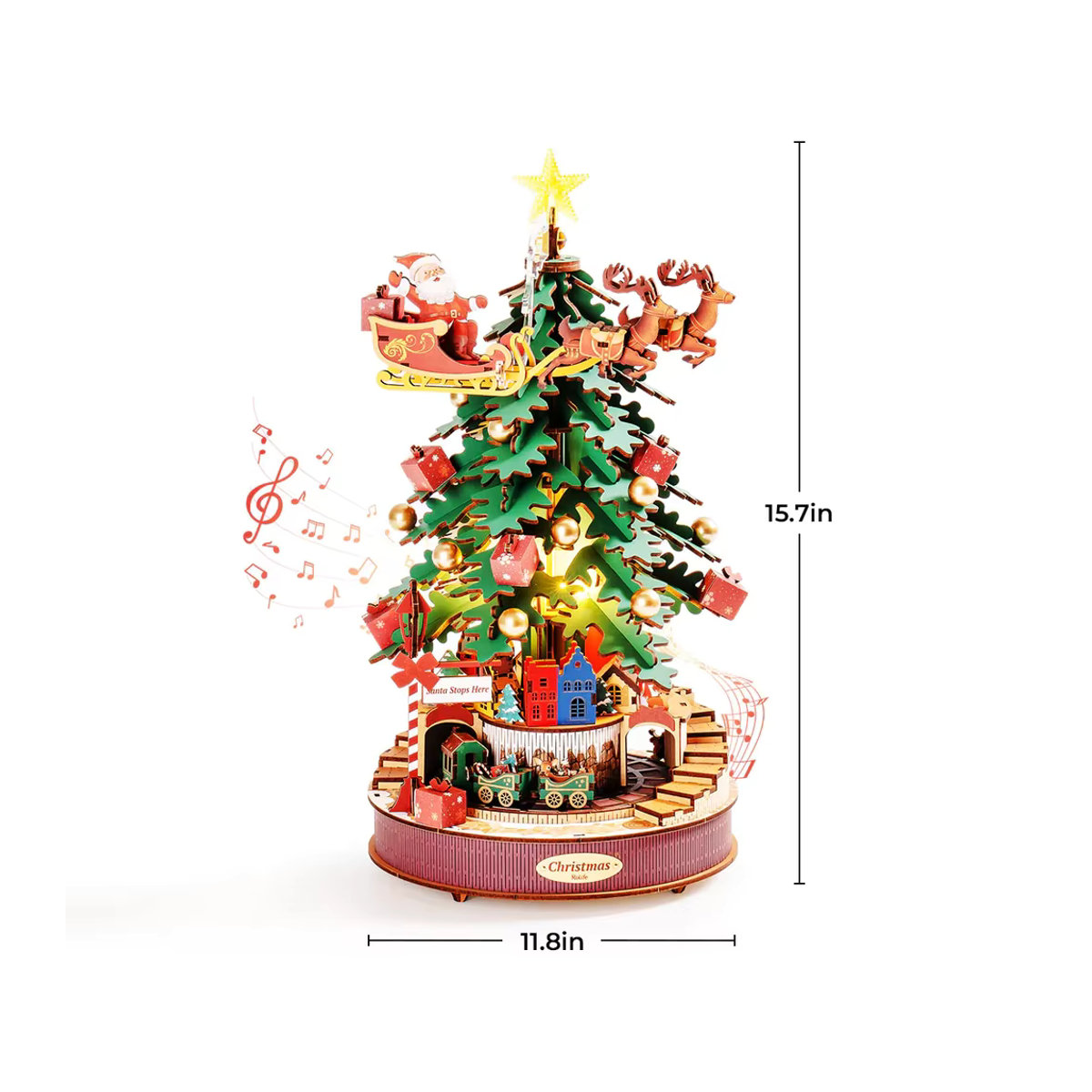 Robotime Rolife Weihnachtsmelodie-Baum-Spieluhren, mehrfarbiges 3D-Holzpuzzle mit Licht für Erwachsene - Bild 6