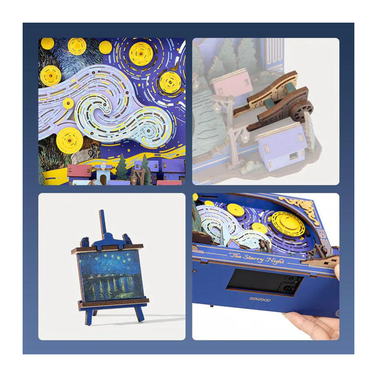 ROBOTIME Rowood Die Sternennacht 3D Holzpuzzle Wanddekoration in Mehrfarbig mit Wolken, Sternen und Mond - Bild 5