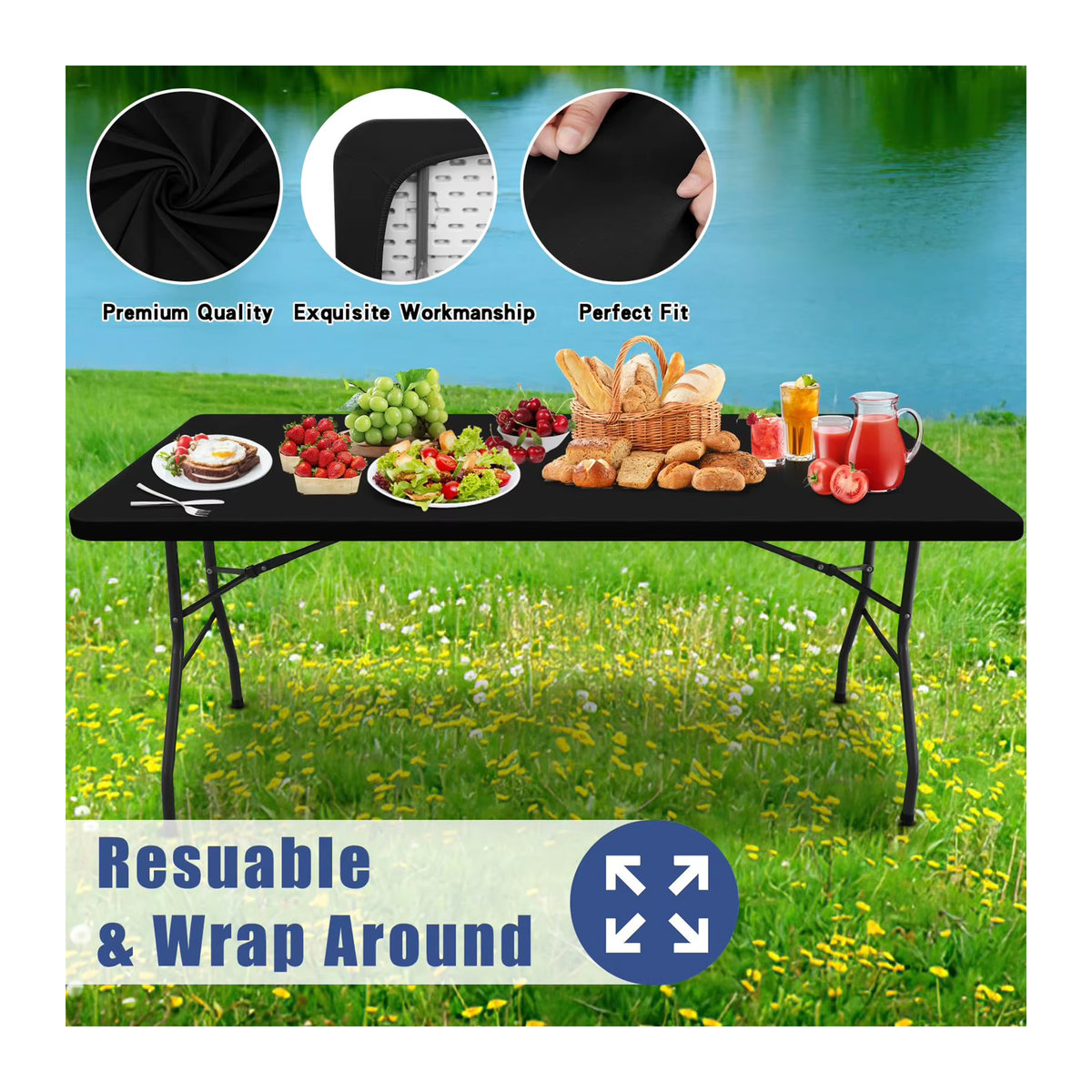 Robuste Spandex-Tischdecke mit feinen Nähten für Picknicks und Hochzeitsfeiern - Bild 2