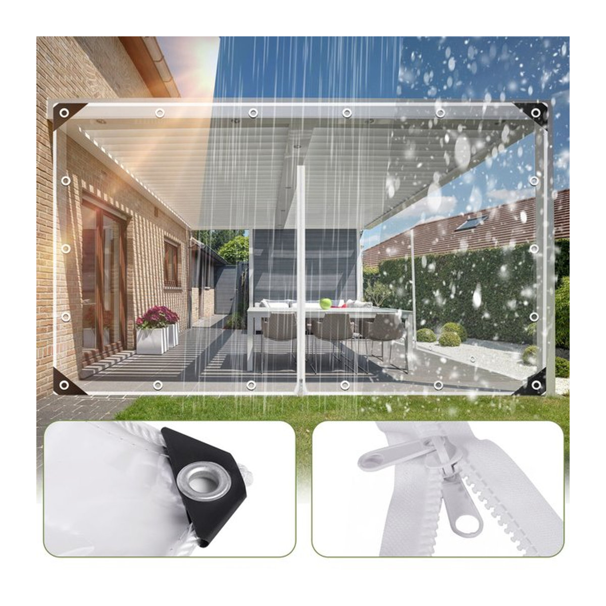 Robuste transparente PVC-Plane mit Reißverschluss von GKXLH, wasserdicht und winddicht für Gewächshaus, Terrasse oder Garten - Bild 1