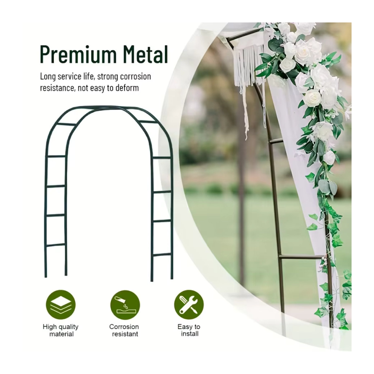 Robuster Metall-Gartenbogen im Gothic-Stil aus Stahl für Hochzeiten und Kletterpflanzen, Höhe: 254 cm - Bild 3