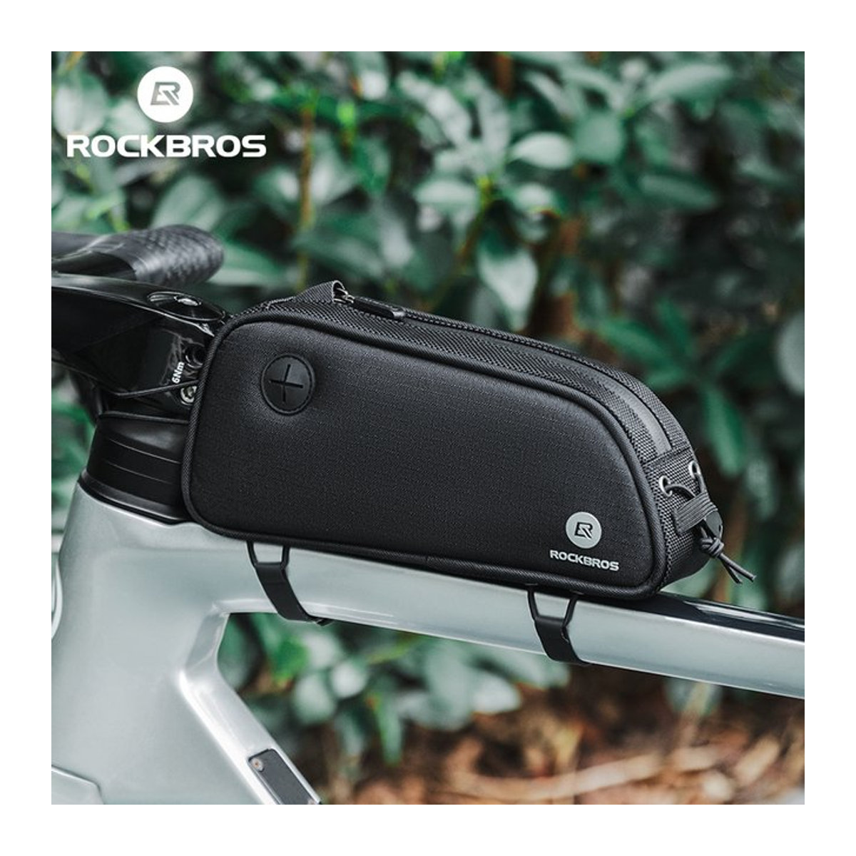 ROCKBROS Fahrradtasche für Rahmen und Vorderrohr, wasserdicht, Schwarz, 1,3 l, mit Kopfhöreranschluss - Bild 1