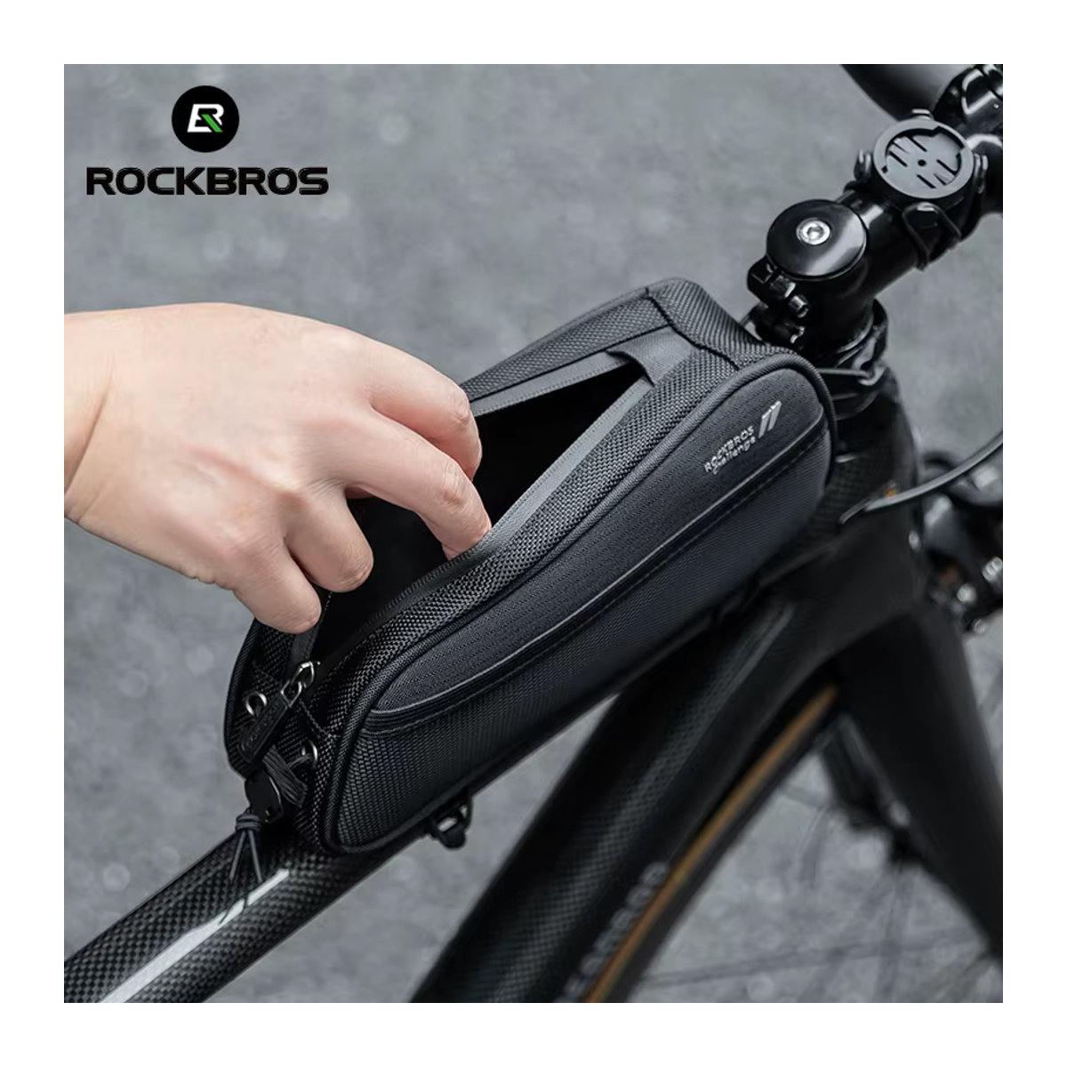 ROCKBROS Fahrradtasche für Rahmen und Vorderrohr, wasserdicht, Schwarz, 1,3 l, mit Kopfhöreranschluss - Bild 4