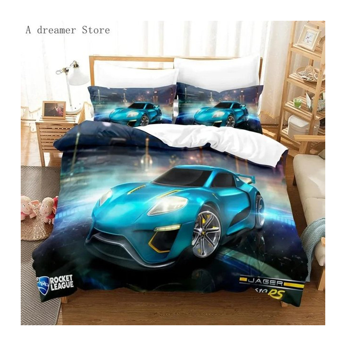Rocket League 3D Bettwäsche-Set aus Leinen mit Reißverschluss, Multicolor, B/H: 135 x 200 cm - Bild 1