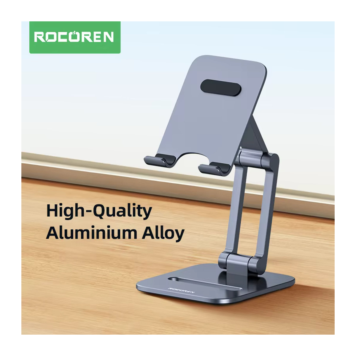 Rocoren Telefonhalter und Schreibtisch-Handyständer aus Metall in Grau, faltbarer Universal-Tablet-Halter für iPhone und iPad Pro Air - Bild 4