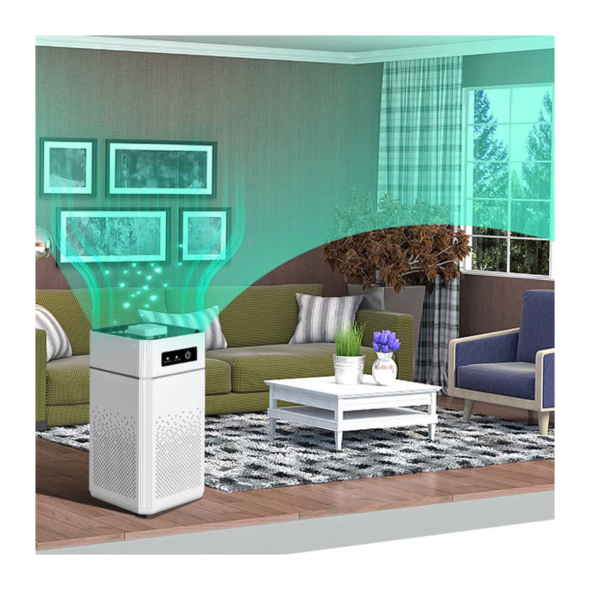 ROFAELEC Luftreiniger mit HEPA-Filter und Negativ-Ionen zur Entfernung von Staub, Tierhaaren, Formaldehyd und Gerüchen in Weiß - Bild 2