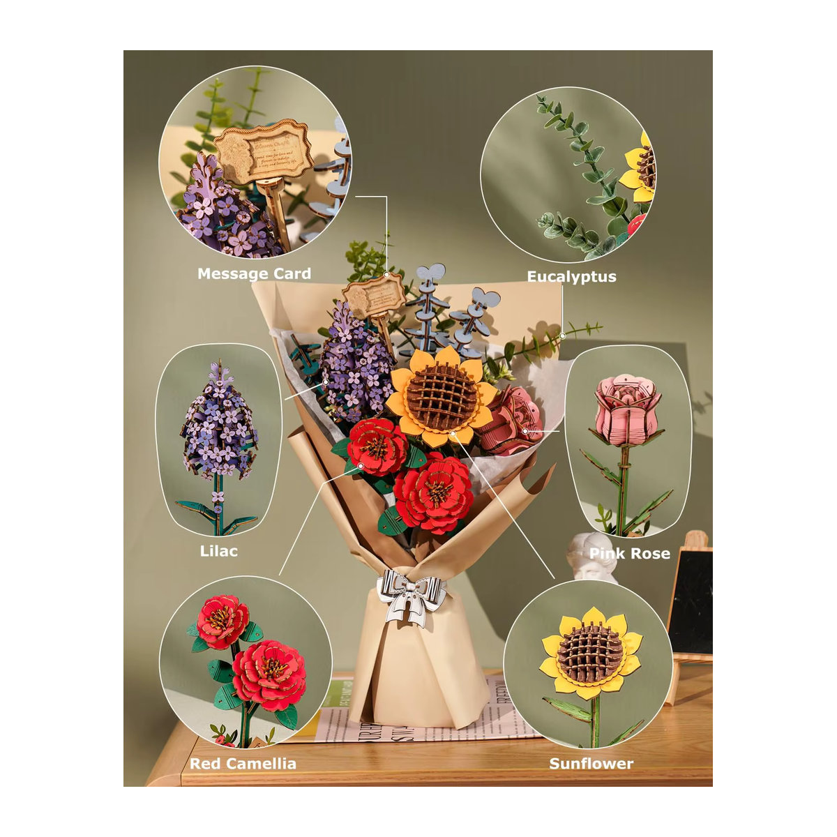 Rolife 3D Holzpuzzle Blumenstrauß als Bastelset für Erwachsene in Mehrfarbig - Bild 3