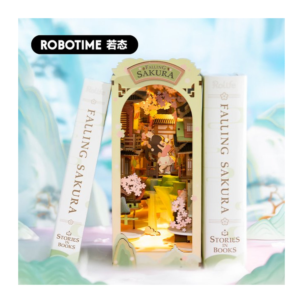 Rolife Sakura Buch Nook mit Lichtern, dekoratives DIY-Modell in floralem Design, mehrfarbig - Bild 1