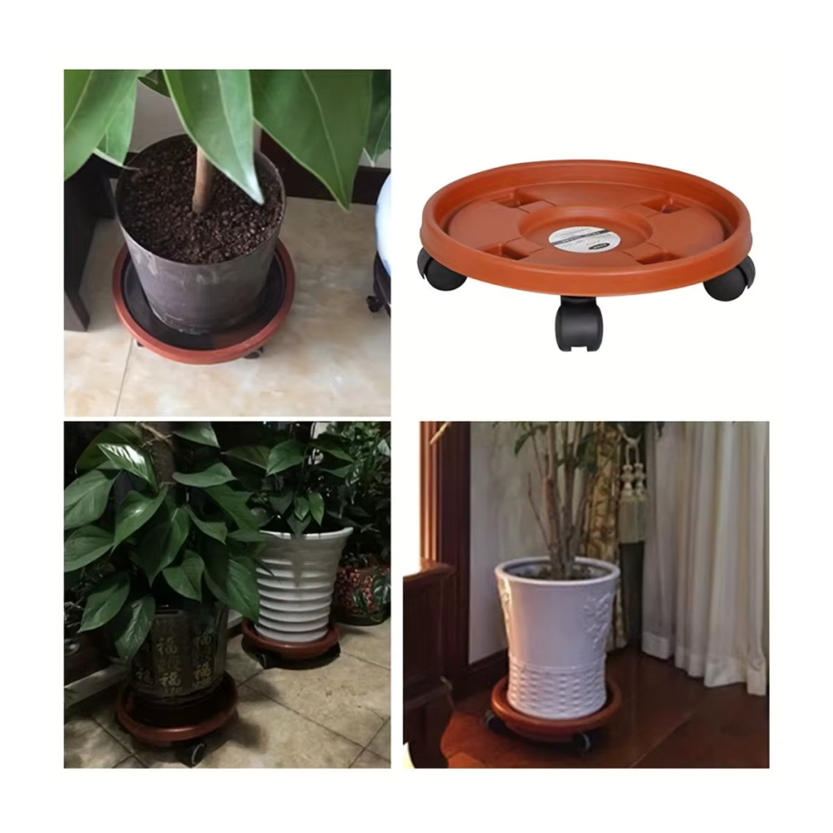 Rollender Pflanzenständer mit Universalrädern und abnehmbarem Blumentopftablett für Innen und Außen - Bild 5