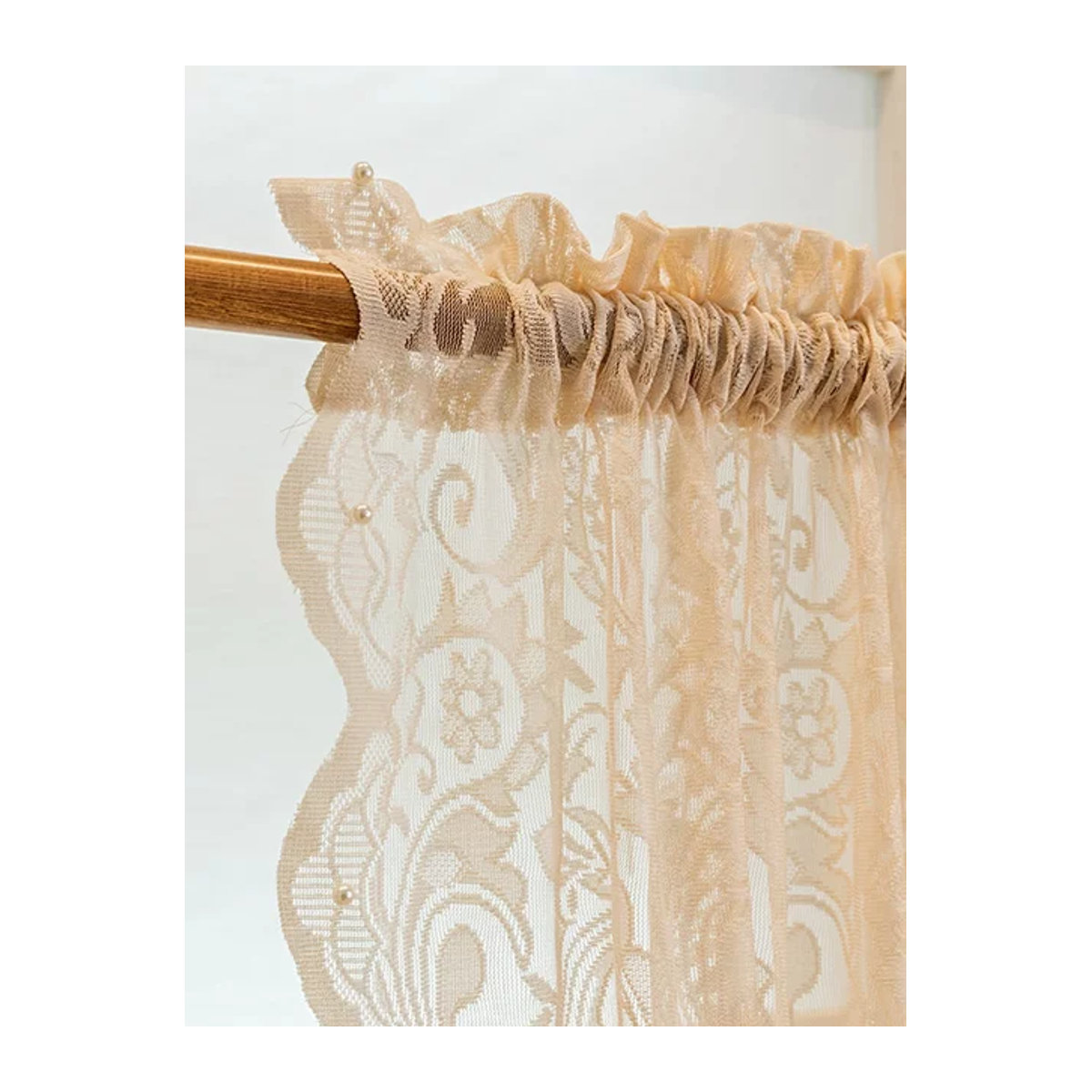 Romantischer Spitzen-Fenstervorhang mit Perlen-Design für Wohnzimmer und Schlafzimmer, transparent/Voile, 1 Stück - Bild 1