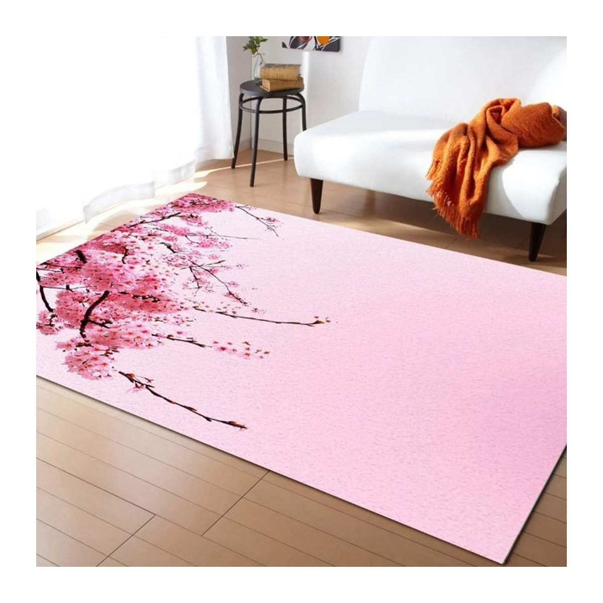 Rosa Blumenteppich mit japanischen Kirschblüten als rutschfeste Bodenmatte für das Wohnzimmer oder das Bett - Bild 1