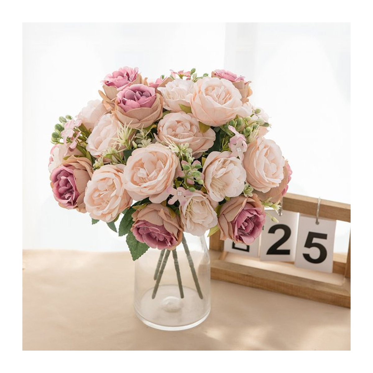 Rosa künstliche Pfingstrosen-Blumenvase aus Glas für deine Heimdekoration und Hochzeitsarrangements von smr - Bild 1