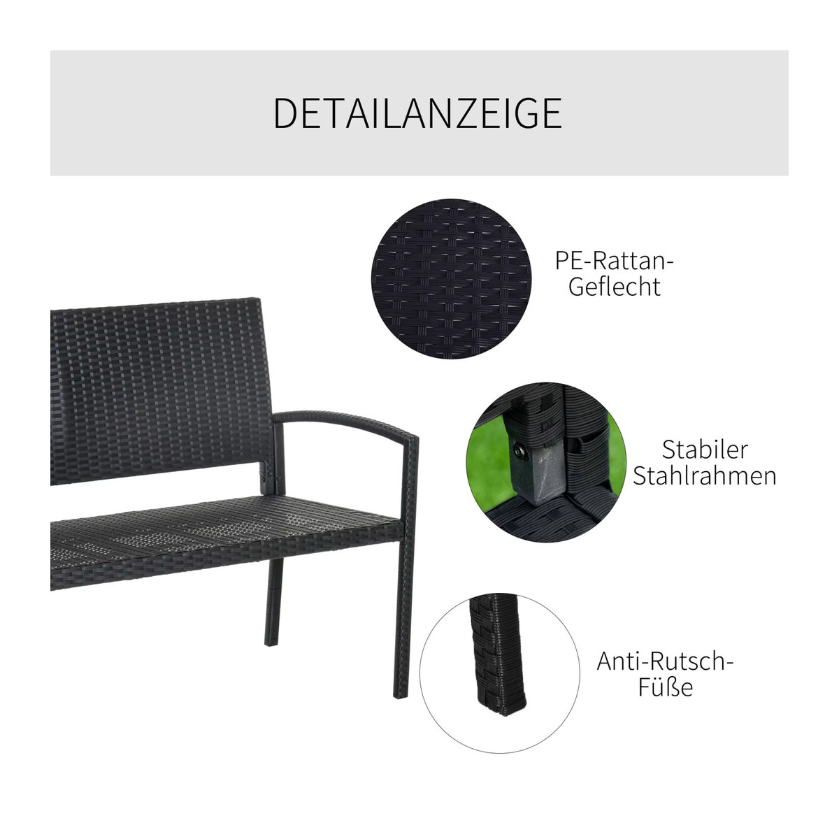 Rosahqnda Hollywoodschaukel 3-Sitzer Gartenschaukel mit verstellbarem Dach aus Stahl, Schwarz - Bild 6