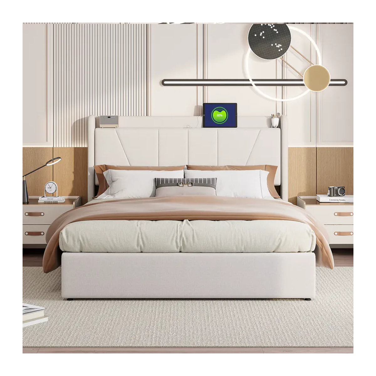 Rosahqnda Polsterbett mit LED-Beleuchtung, USB/Typ-C Anschlüssen und Stauraum, B/T/H: 140 x 200 cm - Bild 2