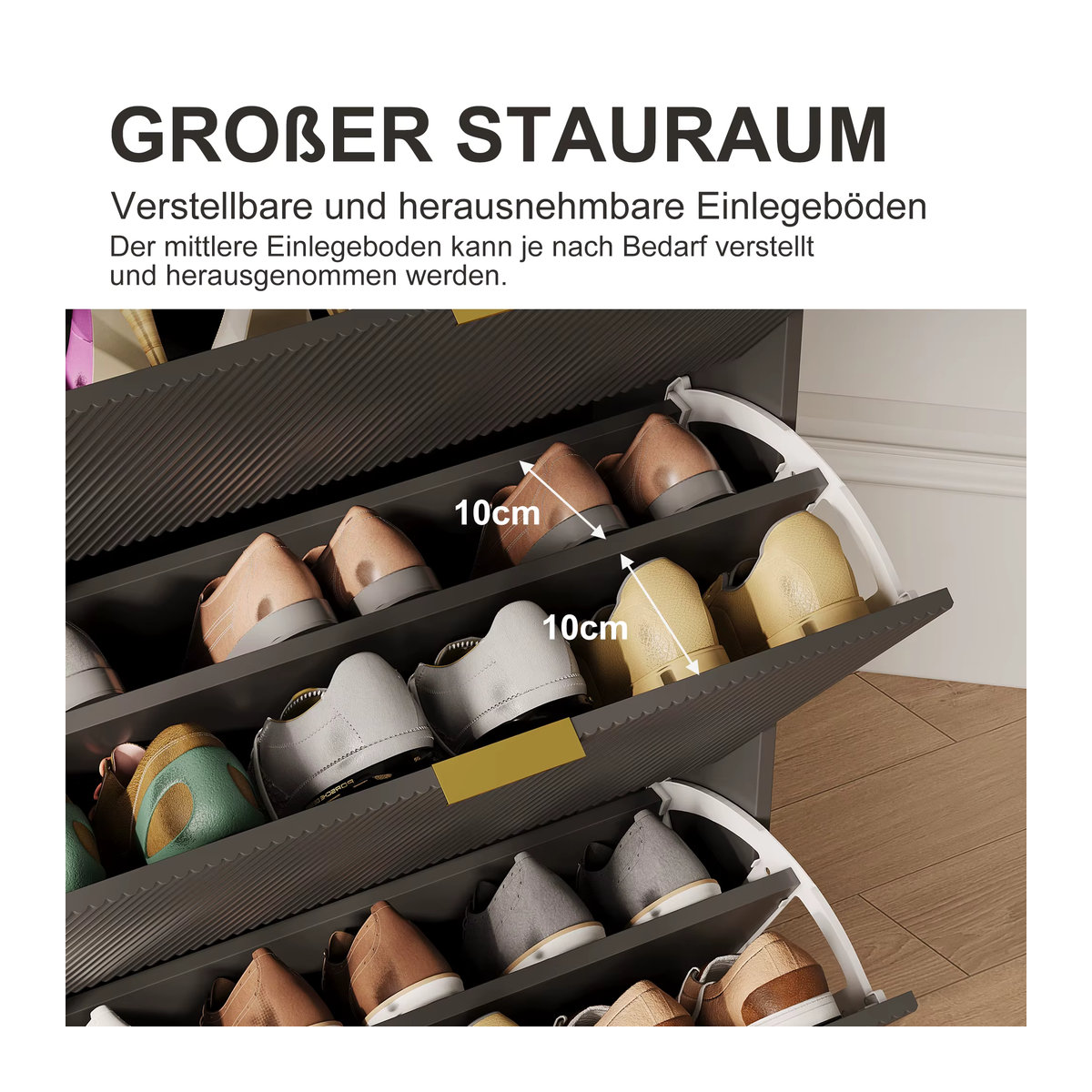 Rosahqnda Schuhschrank Modern mit Falttüren und Schubladen für den Eingangsbereich in Rosa, Weiß oder Anthrazit - Bild 4
