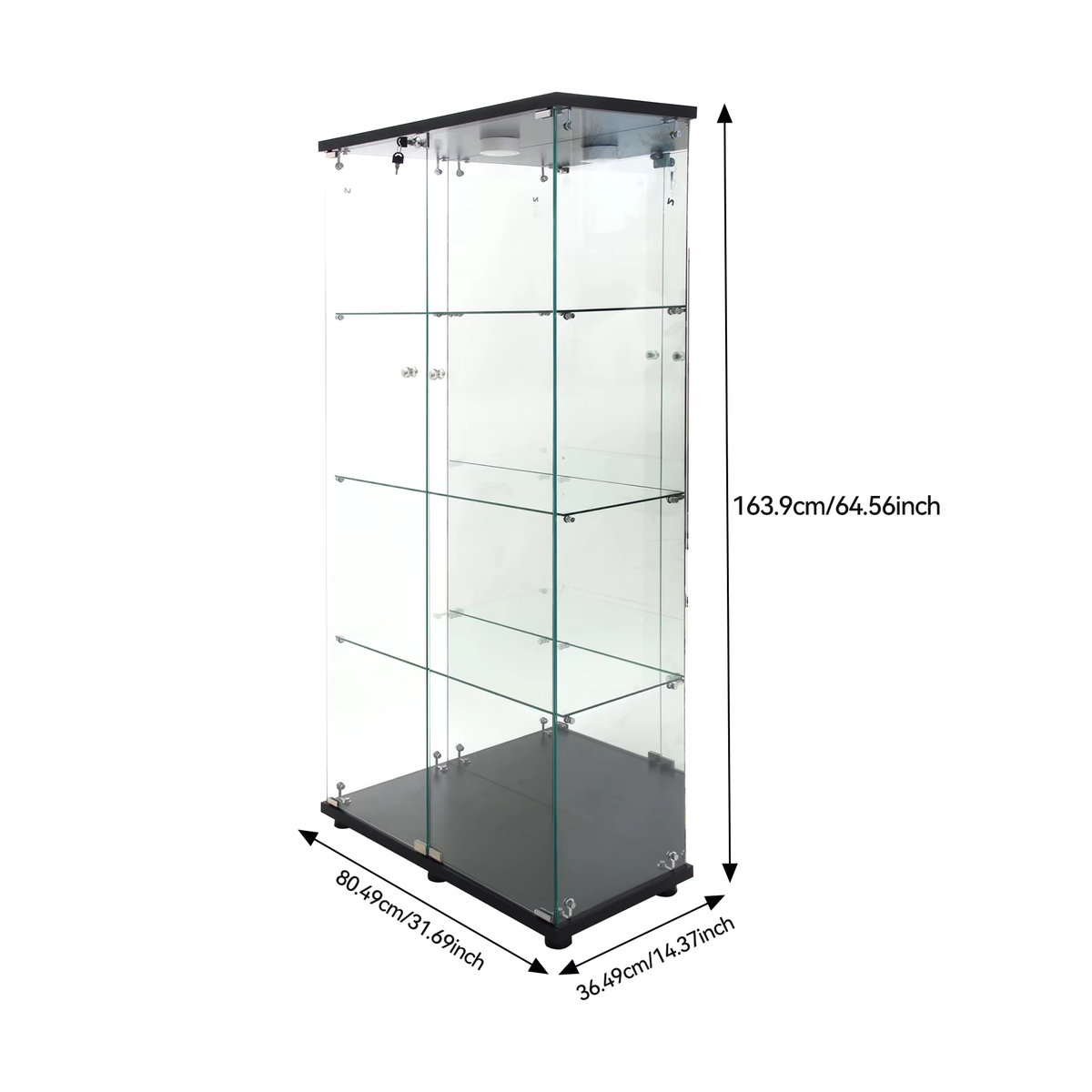 Rosahqnda Vitrinenschrank mit 4 Ebenen aus Glas, modern mit Beleuchtung und Schloss, Schwarz/Weiß - Bild 2