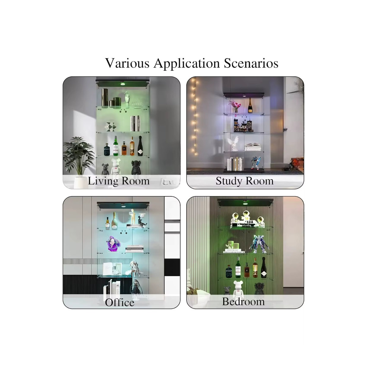 Rosahqnda Vitrinenschrank mit 4 Ebenen aus Glas, modern mit Beleuchtung und Schloss, Schwarz/Weiß - Bild 6