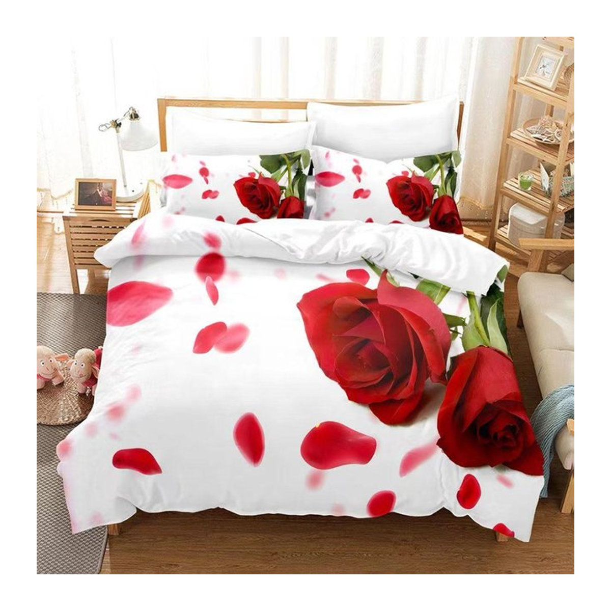 Rosen Bettbezug Queen Romantisches Blumen Bettwäsche Set mit Steppdecke für Mädchen und Paare B/H: 135 x 200 cm - Bild 1