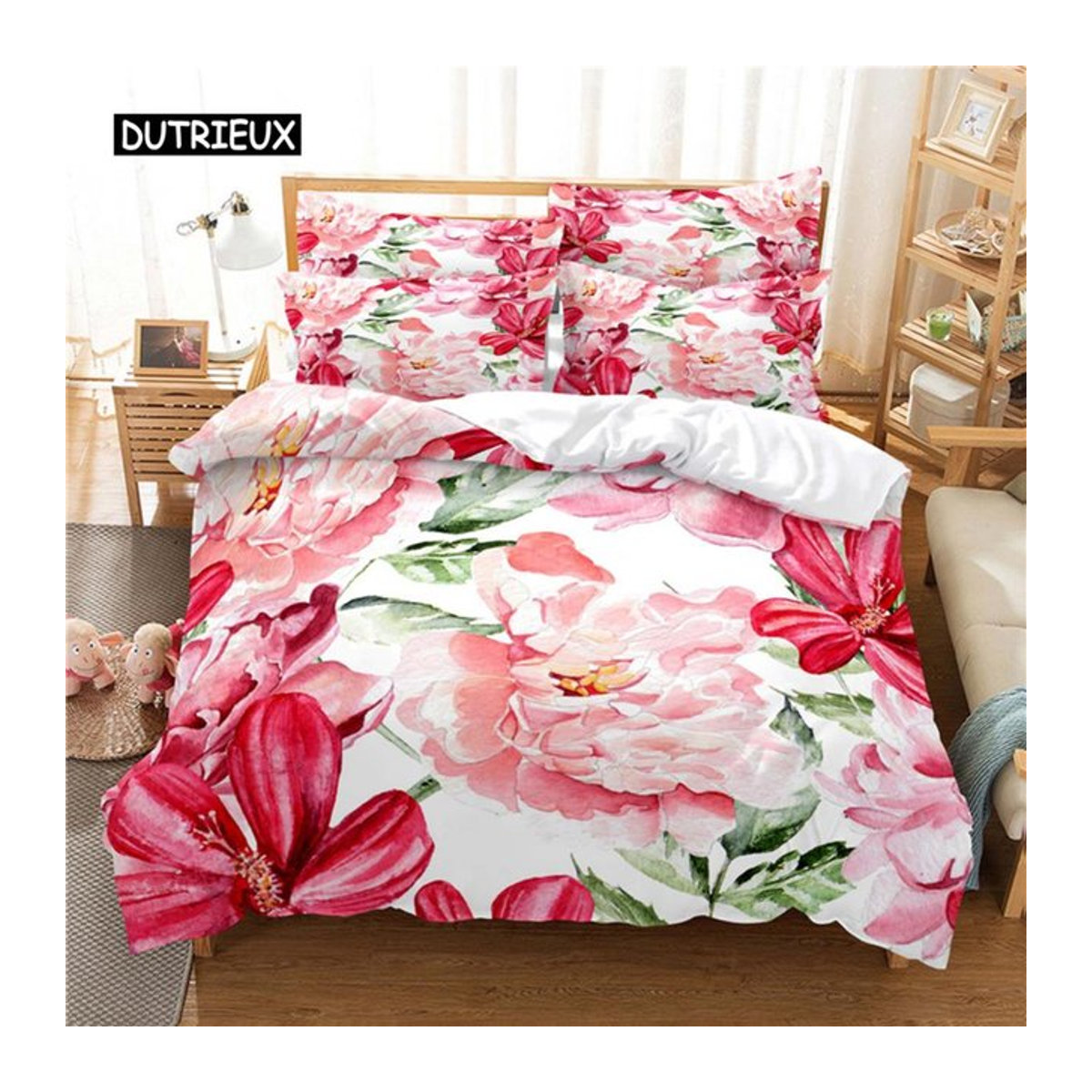 Rosen-Bettwäscheset mit 3D-Digitaldruck und Reißverschluss, Queen-Size, B/H: 135 x 200 cm - Bild 1