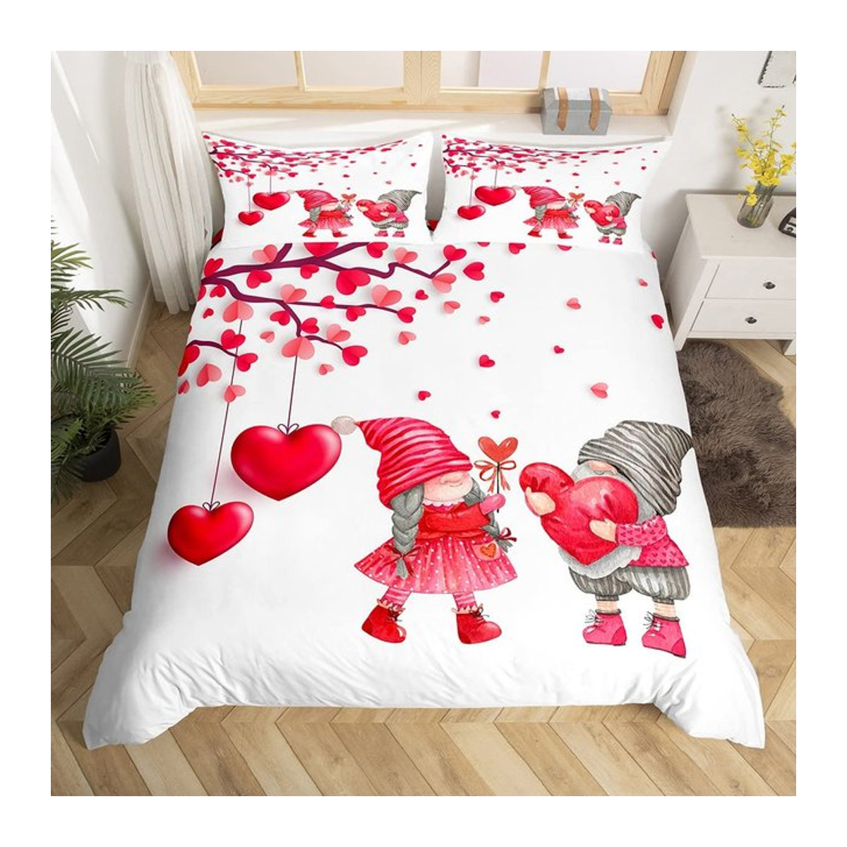 Rosenblumen Bettwäsche Set mit rotem Blütenblatt-Design und Reißverschluss, B/H: 135 x 200 cm - Bild 1