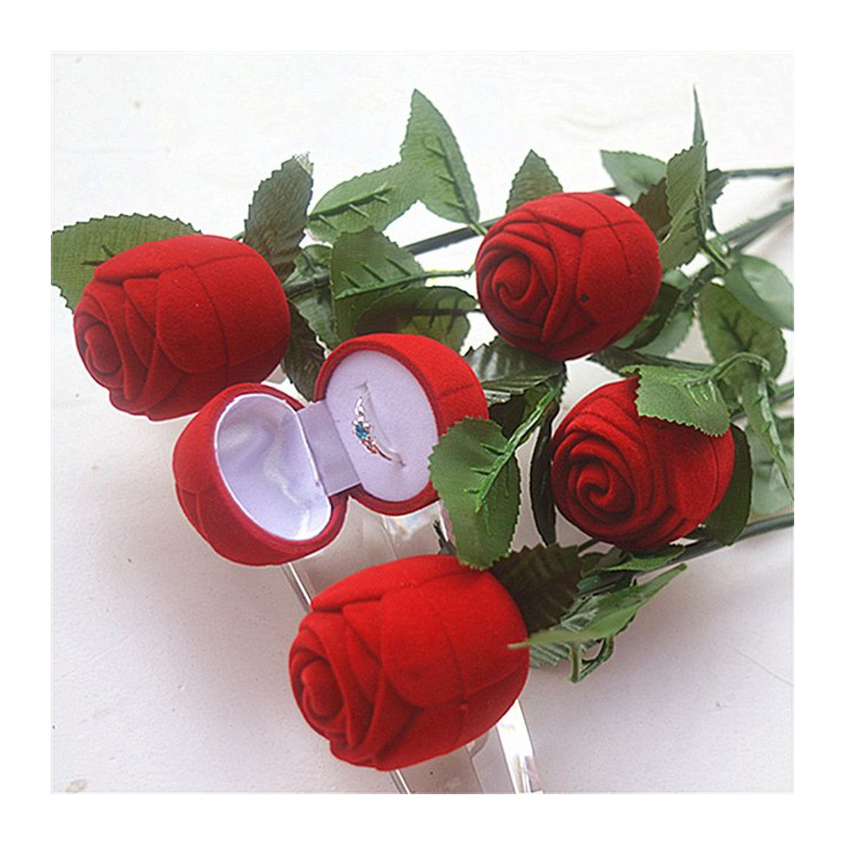 Rote Rosen-Schmuckschatulle als Blumen-Ringbox für Verlobungsringe und Ohrringe für Hochzeiten und Zeremonien - Bild 1