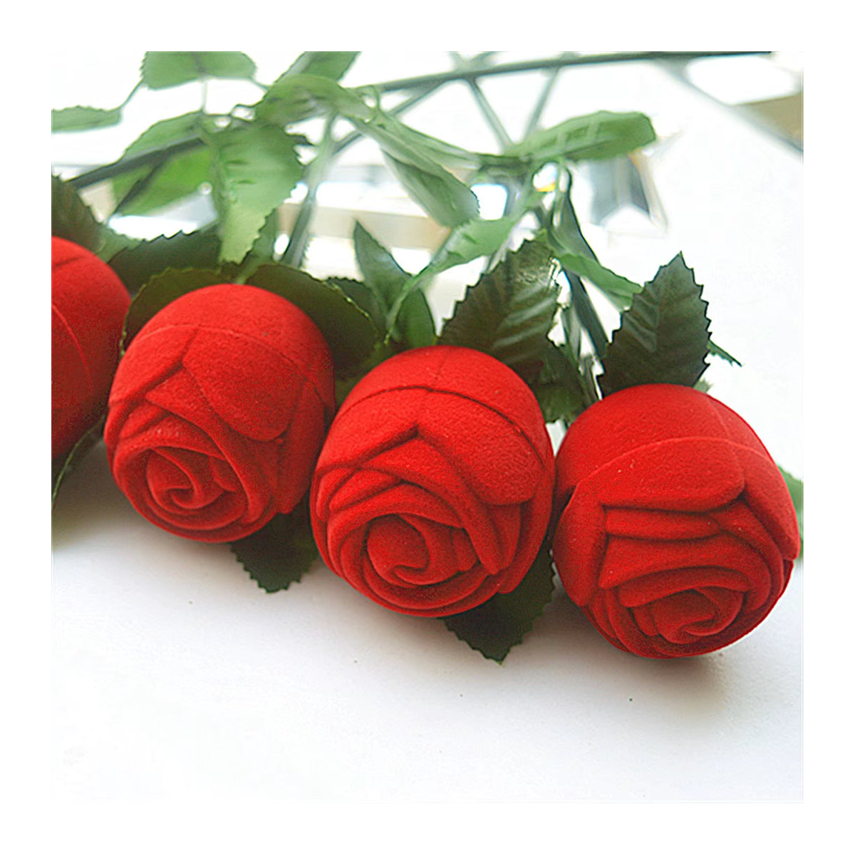 Rote Rosen-Schmuckschatulle als Blumen-Ringbox für Verlobungsringe und Ohrringe für Hochzeiten und Zeremonien - Bild 3