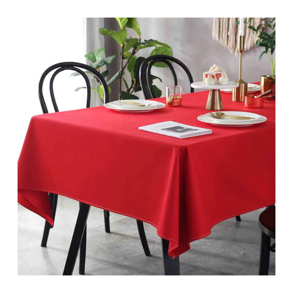 Rote Tischdecke aus verdicktem Stoff von LOVRTRAVEL für Hochzeit, Party oder Couchtisch, rechteckig - Bild 3